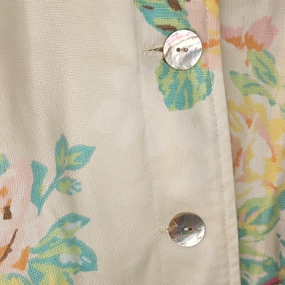 J. Jill Womens Linen/Cotton Off White Pastels Floral Smock Jacket Small Petite - Picture 8 of 8